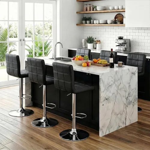 Miniatura 4 de ZENY Juego de 4 taburetes de bar giratorios ajustables, modernos taburetes de bar de cocina de piel sintética, taburete de bar con respaldo cuadrado
