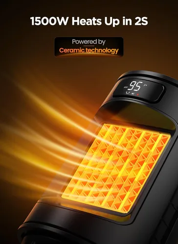 Miniatura 2 de GiveBest Calentador de espacio, calentadores eléctricos portátiles para uso en interiores con termostato y control remoto, oscilación de 70°, Negro