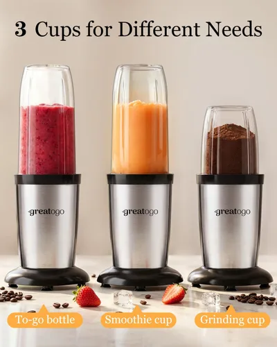 Miniatura 3 de Licuadora personal para batidos y batidos, licuadora compacta portátil de cocina con 2 tazas para llevar de 24 onzas, taza de molienda de 10 onzas