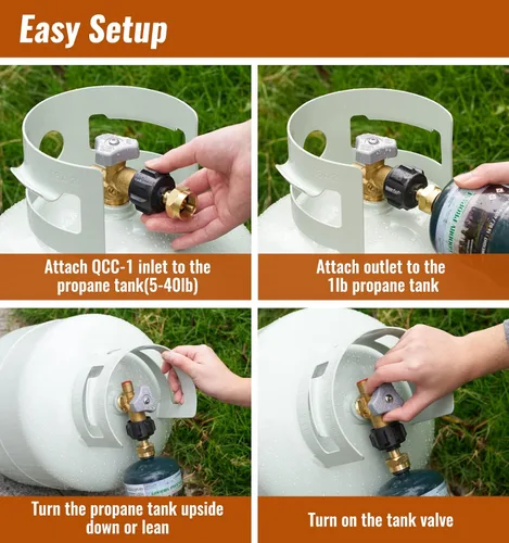 Miniatura 6 de CALPOSE Adaptador de recarga de propano, llena botellas de 1 libra de tanque de 20 libras, se adapta al tanque de propano QCC1/tipo 1 y conector