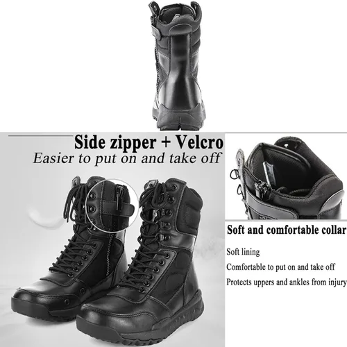 Miniatura 5 de Botas militares tácticas para hombre, zapatos negros para hombre, desierto, combate, ejército, senderismo, al aire libre, cremallera lateral