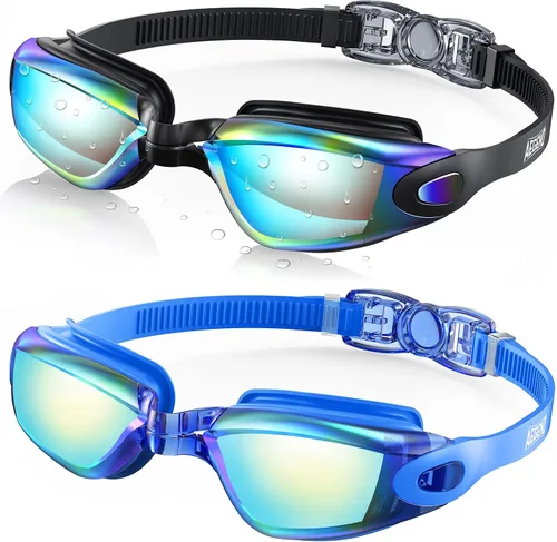 Miniatura 15 de Aegend - Gafas de natación, paquete de 2 gafas de natación sin filtraciones, para adultos, hombres, mujeres y jóvenes Negro claro y rosa rojo claro