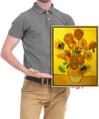 Miniatura 6 de Wieco Art Arte de pared enmarcado de jarrón con quince girasoles por Vincent Van Gogh, pinturas de reproducción de pinturas abstractas en lienzo