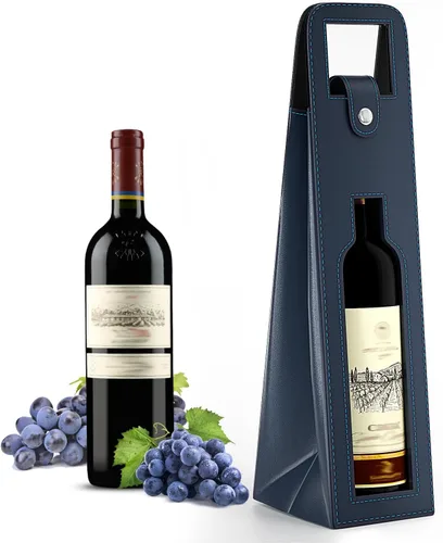 Miniatura 13 de Bolsa de regalo de vino RYDDOY, portador de vino reutilizable de cuero, bolsas de regalo para una sola botella de champán y cerveza para cumpleaños