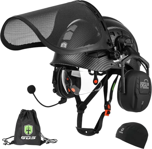 Casco de seguridad para motosierra forestal GREEN DEVIL con orejeras Bluetooth Casco de arborista Casco duro con visera incorporada Protector facial