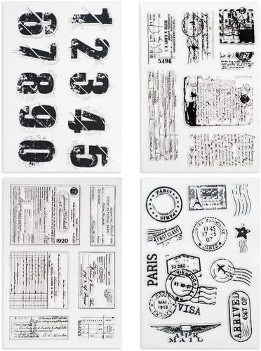 4 temas, 34 sellos transparentes, sello retro de goma transparente, sellos de silicona transparente para manualidades, álbumes de recortes,