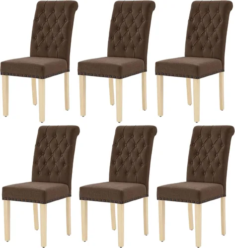Miniatura 16 de LOULENS Juego de 2 sillas de comedor de tela, modernas sillas Parson tapizadas de lino con ribete de cabezas de clavos, botones acolchados, patas