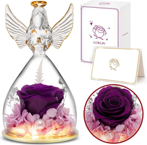 Miniatura 9 de Flores de cumpleaños para mujer: regalo de rosa preservada para mamá, abuela, esposa, amiga, enfermera; figuras de ángel de cristal con luz LED