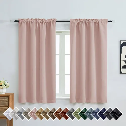 Miniatura 39 de OVZME Cortinas opacas turquesa para tratamiento de ventanas pequeñas, cortinas cortas con bloqueo de luz para ventana de cocina sobre el fregadero
