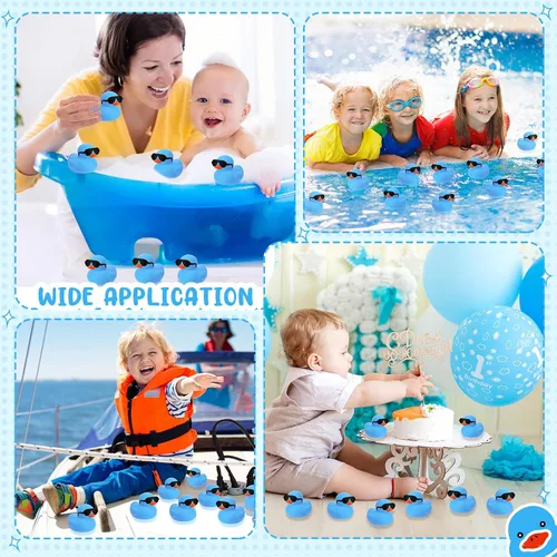 Miniatura 5 de Sosation Juego de 36 mini patos de goma con lentes de sol de 2.2 pulgadas, patitos de goma chirriantes de baño, juguetes flotantes para bañera