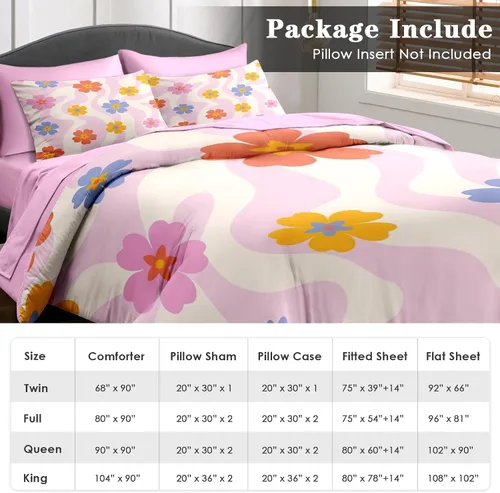 Miniatura 6 de Pamnest Juego de edredón tamaño individual, ropa de cama retro de 5 piezas para niños y adultos, juego de sábanas con estética hippie para niños