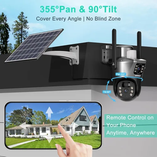 Miniatura 3 de SANSCO Cámara de seguridad solar de doble lente 2K inalámbrica para exteriores, no necesita cables, WiFi 2.4G y 5G, cámara de seguridad