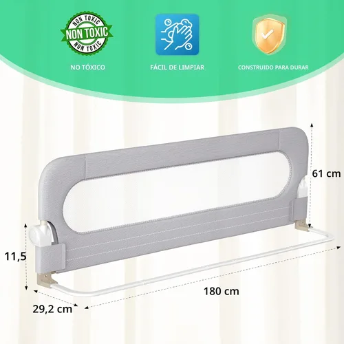 Miniatura 2 de UPGOGO Barandilla de cama plegable para niños, barandilla de cama para bebé con sistema de seguridad de anclaje reforzado, se adapta a literas, Gris