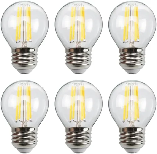 Paquete de 6 bombillas LED G45 E26 de globo pequeño equivalente a 40 vatios, 2700K blanco cálido, 400 lúmenes, bombillas de luz de araña vintage