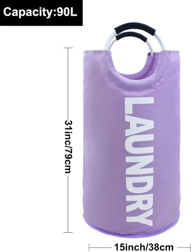 Miniatura 2 de Mziart Cesta de lavandería plegable grande de 90 litros con asas acolchadas, cesta de tela Oxford resistente, bolsa de lavandería alta, organizador