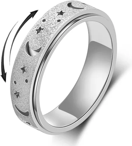 AmorArtSky Anillo de ansiedad para mujeres y hombres, anillo giratorio de titanio y acero inoxidable, 5 colores, 6 mm, talla 6-10, 3 estilos de