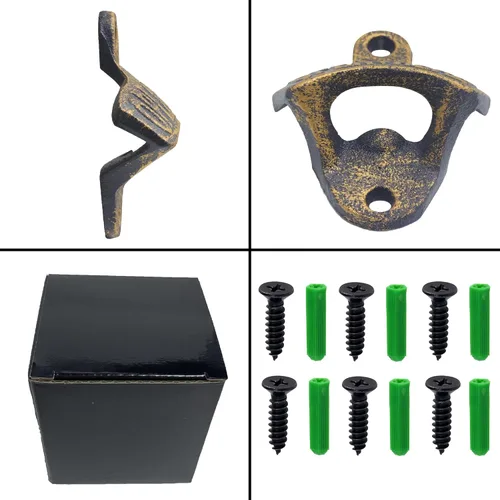Miniatura 5 de Abridor de botellas de cerveza de hierro fundido de estilo antiguo Abridor de tapa de botella montado en la pared Oro envejecido (3 PCS)
