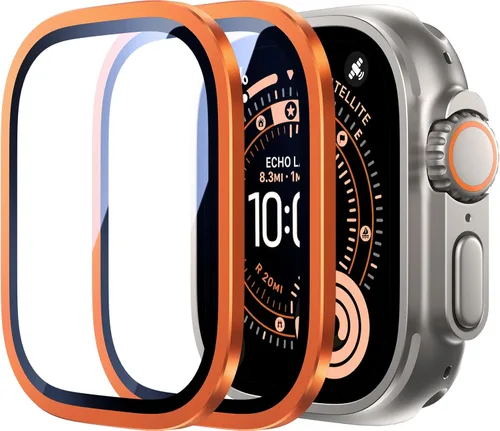 Miniatura 8 de Uyiton Protector de pantalla para Apple Watch Ultra 3/2/1, marco de aleación de titanio y vidrio templado 9H, protección militar [Keep Original]