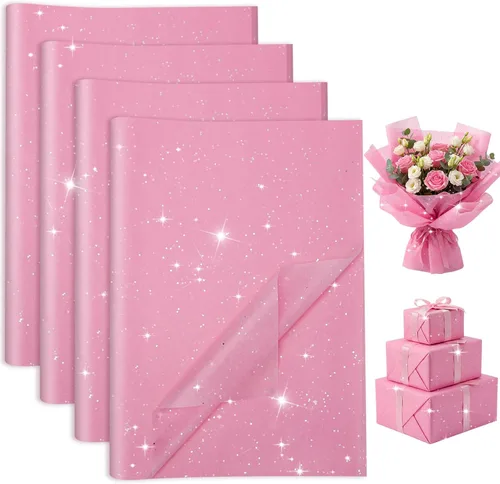 Miniatura 11 de woric 135 hojas de papel de seda blanco para bolsas de regalo de 20 x 14 pulgadas, papel de seda con purpurina para cumpleaños, baby shower, boda