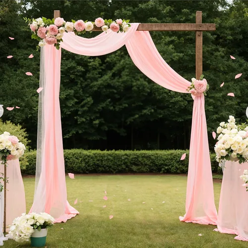 Miniatura 14 de gogoparti Tela drapeada para arco de boda, cortinas de arco burdeos, cortina de telón de fondo transparente para ceremonias, fiestas, cabinas