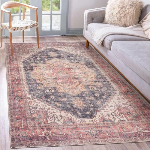 Miniatura 8 de GLN Rugs Traditional Collection - Alfombra de felpilla lavable a máquina, tradicional, antideslizante, alfombra de felpilla de pelo bajo, para sala