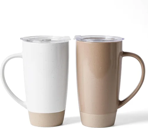 Miniatura 33 de famiware Jupiter - Taza de café grande de 20 onzas con tapa, taza de cerámica con asa para café con leche, té, cacao, leche, hogar y oficina, apta