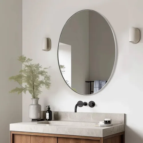 Espejo de baño cromado ANDY STAR, espejo de pared ovalado de 24x32 pulgadas pulido en cromo para baño, espejo de pared cromado moderno con forma de