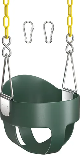 AGPTEK Asiento de columpio de respaldo alto para niños pequeños, columpio infantil con cadenas de columpio y mosquetones recubiertos amarillos, Verde