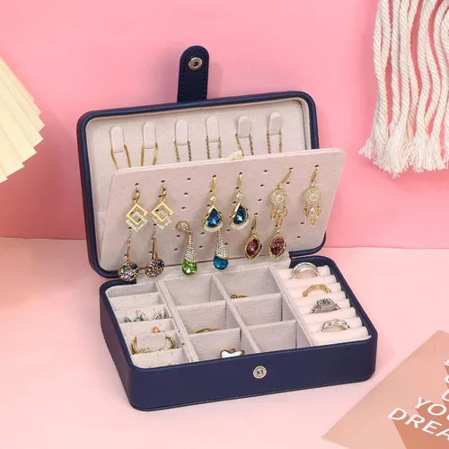 Miniatura 7 de Joyero pequeño, mini estuche de almacenamiento de joyas de viaje, organizador de joyas portátil para anillos, aretes, collares, regalo para mujeres