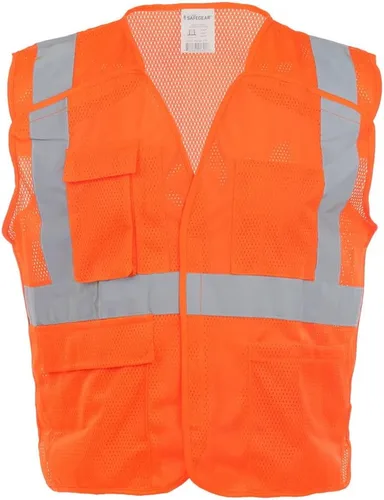 Miniatura 3 de J. J. Keller & Associates, Inc. Chaleco de seguridad de alta visibilidad, tipo R Clase 2, paquete de 5, SAFEGEAR Naranja