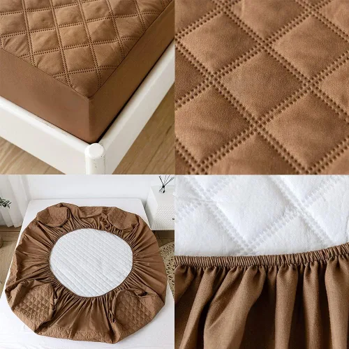 Miniatura 7 de vctops Sábana bajera acolchada impermeable, protector de colchón ultra suave y elástico ajustable con bolsillo profundo (café, individual)