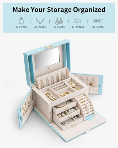 Miniatura 20 de Vlando Joyero de piel sintética, organizador mediano de joyería, regalo vintage para mujer, patrón de cruz rosa