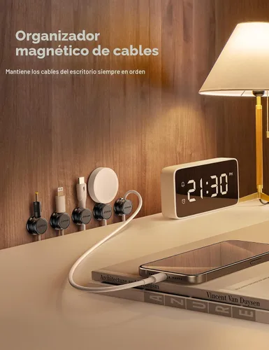 Miniatura 2 de JOYROOM - Paquete de 9 soportes magnéticos para cables ocultadores de cables adhesivos, organizador de cables para escritorio, mesita de noche, mesa