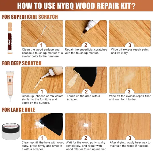 Miniatura 5 de Kit de reparación de muebles de madera - Juego de 41 kit de reparación de piso de laminado y vinilo, rellenos de madera, reparación de arañazos