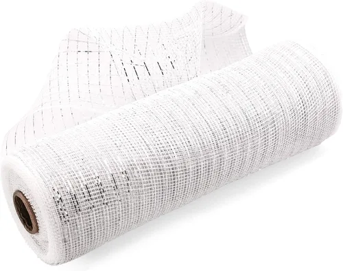 Miniatura 3 de Cinta de malla de polietileno de 83.3 x 30.8 ft con lámina metálica cada rollo para coronas, lazos de envoltura y proyectos de decoración, 2 rollos