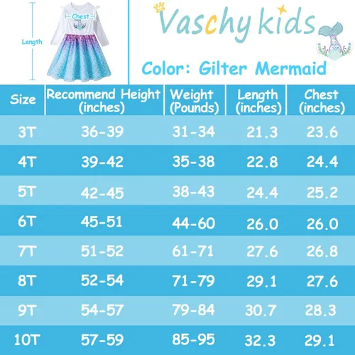 Miniatura 6 de VASCHY Vestido para niñas, lindo atuendo casual de otoño y primavera de manga larga, para niñas pequeñasgrandes, talla 3-10T