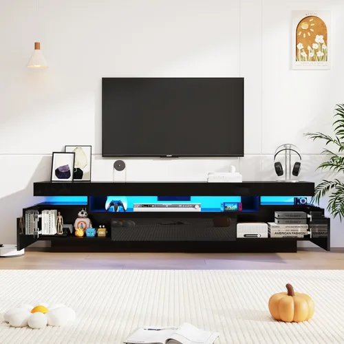 Miniatura 6 de Uspeedy Soporte de TV blanco de 70 pulgadas para TV de 75/80 pulgadas, moderno soporte de TV LED para sala de estar, centro de entretenimiento