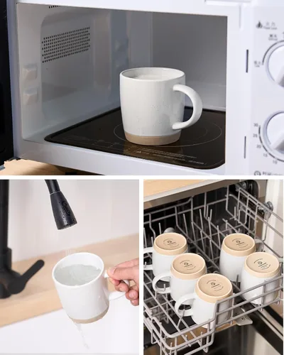 Miniatura 5 de famiware Tazas de café para 4, juego de tazas de 13 onzas, taza para beber con asa para café, té, cacao, leche, suero de la vía lechera, blanco