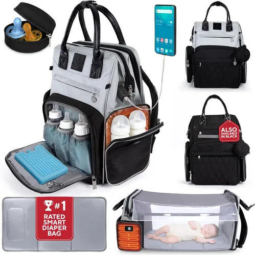 Mochila galardonada para pañales para bebé con cambiador – Bolsa de pañales impermeable multifunción grande, bolsillos para biberones, organizador