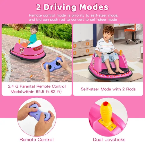 Miniatura 3 de HONEY JOY Coche de parachoques para niños pequeños de 12 V, funciona con batería, joysticks duales, luz LED intermitente y giro de 360 grados, Rosa