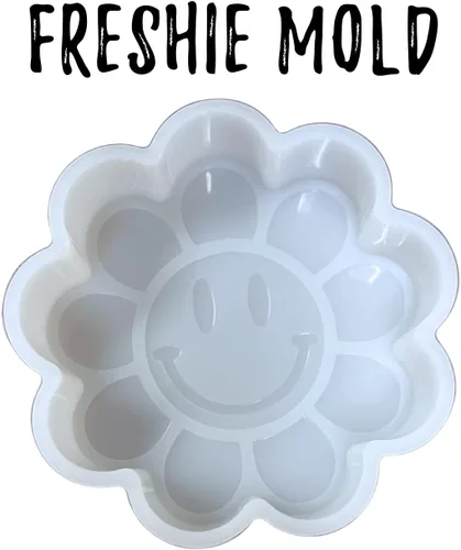 Miniatura 2 de Molde de silicona Freshie para automóvil con diseño de flores de cara sonriente, estilo retro bohemio de los años 80, 3.5 x 3 x 0.08 pulgadas
