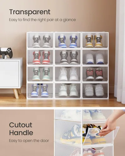 Miniatura 5 de SONGMICS Cajas de zapatos, organizador de almacenamiento de zapatos para armario, caja apilable de plástico para tenis, paquete de 12, transparente