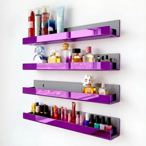 Miniatura 22 de Paquete de 4 estantes acrílicos negros de 15 pulgadas, estantería flotante negra para habitación de los niños, estante moderno para esmalte de uñas