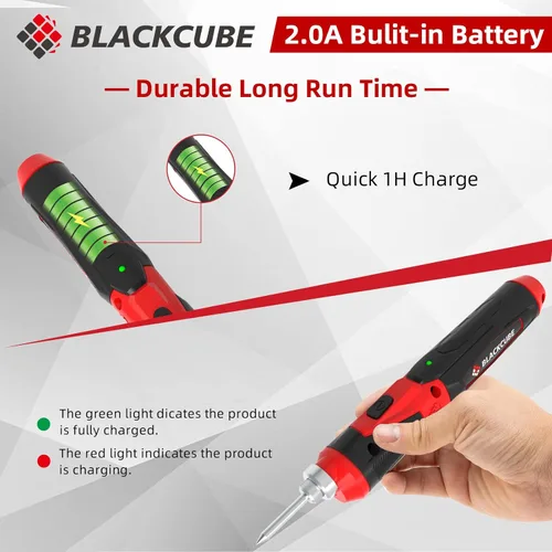 Miniatura 4 de BLACKCUBE Kit de soldador inalámbrico, portátil de 2000 mAh, recargable por USB, herramientas de soldador con foco LED, máximo 878 ℉, calentamiento
