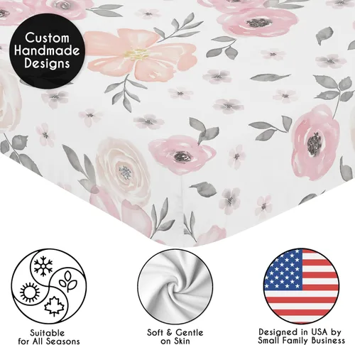 Miniatura 5 de Sweet Jojo Designs Sábana bajera para cuna de bebé 100% algodón (rosa/gris bohemio floral) para niñas, guardería infantil, habitación de niños