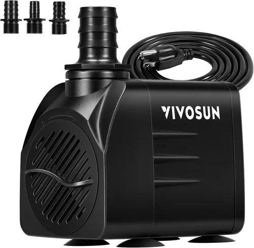 Miniatura 8 de VIVOSUN Bomba sumergible de 480 GPH (1800 L/H, 25 W), bomba de agua ultra silenciosa con elevación de 7.2 pies, bomba de fuente con cable