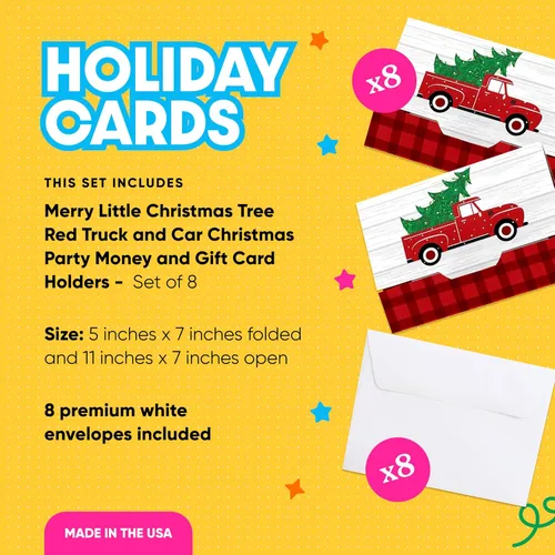 Miniatura 2 de Big Dot of Happiness Merry Little Christmas Tree – Juego de 8 portatarjetas de regalo y dinero para fiestas de Navidad para camión rojo y coche