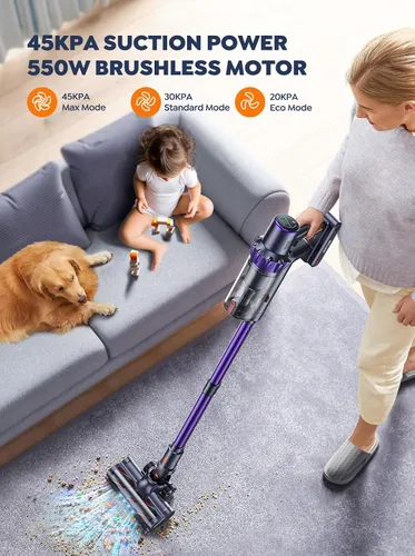 Miniatura 3 de Aspiradora inalámbrica, 2 baterías, aspiradoras de 110 minutos de tiempo de funcionamiento para el hogar, aspiradora de palo de 45 KPA 550 W