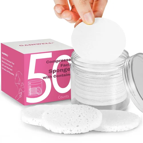 Miniatura 8 de GAINWELL 50 esponjas faciales comprimidas con recipiente de almacenamiento, para limpieza facial, removedor de maquillaje reutilizable, portátil