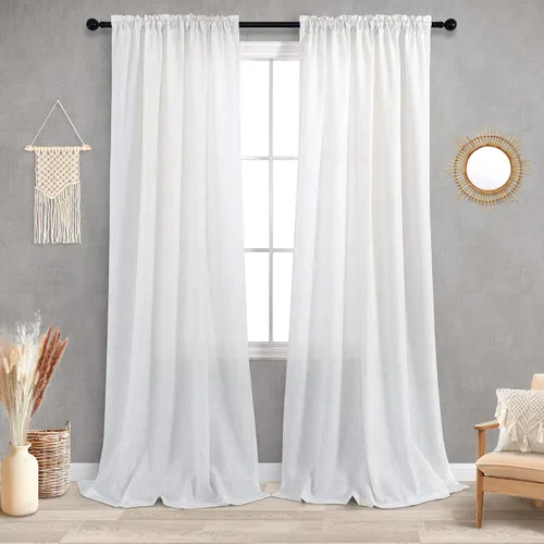 Miniatura 139 de KOUFALL Juego de 2 cortinas de puerta francesa, cortinas de lino para puerta/ventana, cortina transparente boho para cristal lateral delantero